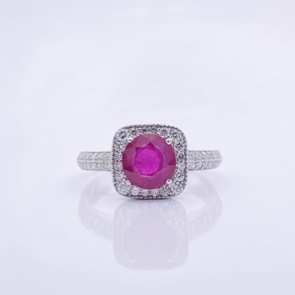 Ruby Ring with Diamonds and white gold
